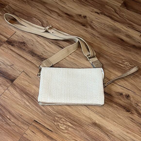Cream Tan White Jen & Co Diamond Cross Body Wristlet Bag Purse - Picture 4 of 16